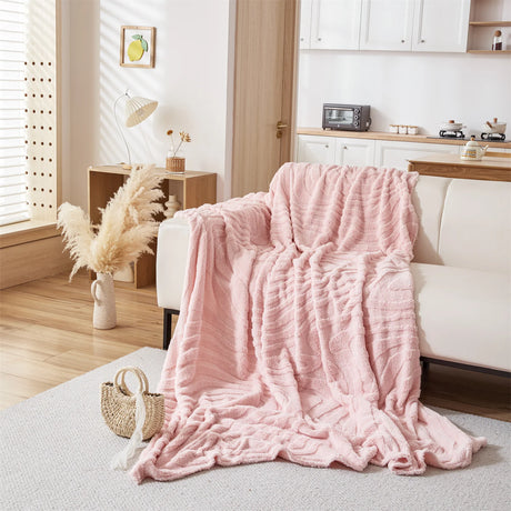Plaid Jeté de canapé grande taille en polaire tuftée rose 