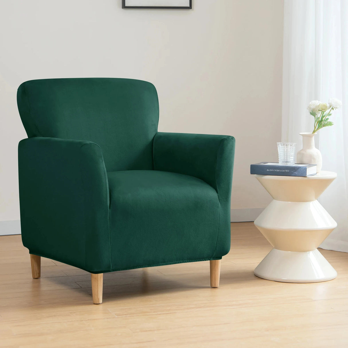 Housse pour fauteuil club pur velours vert