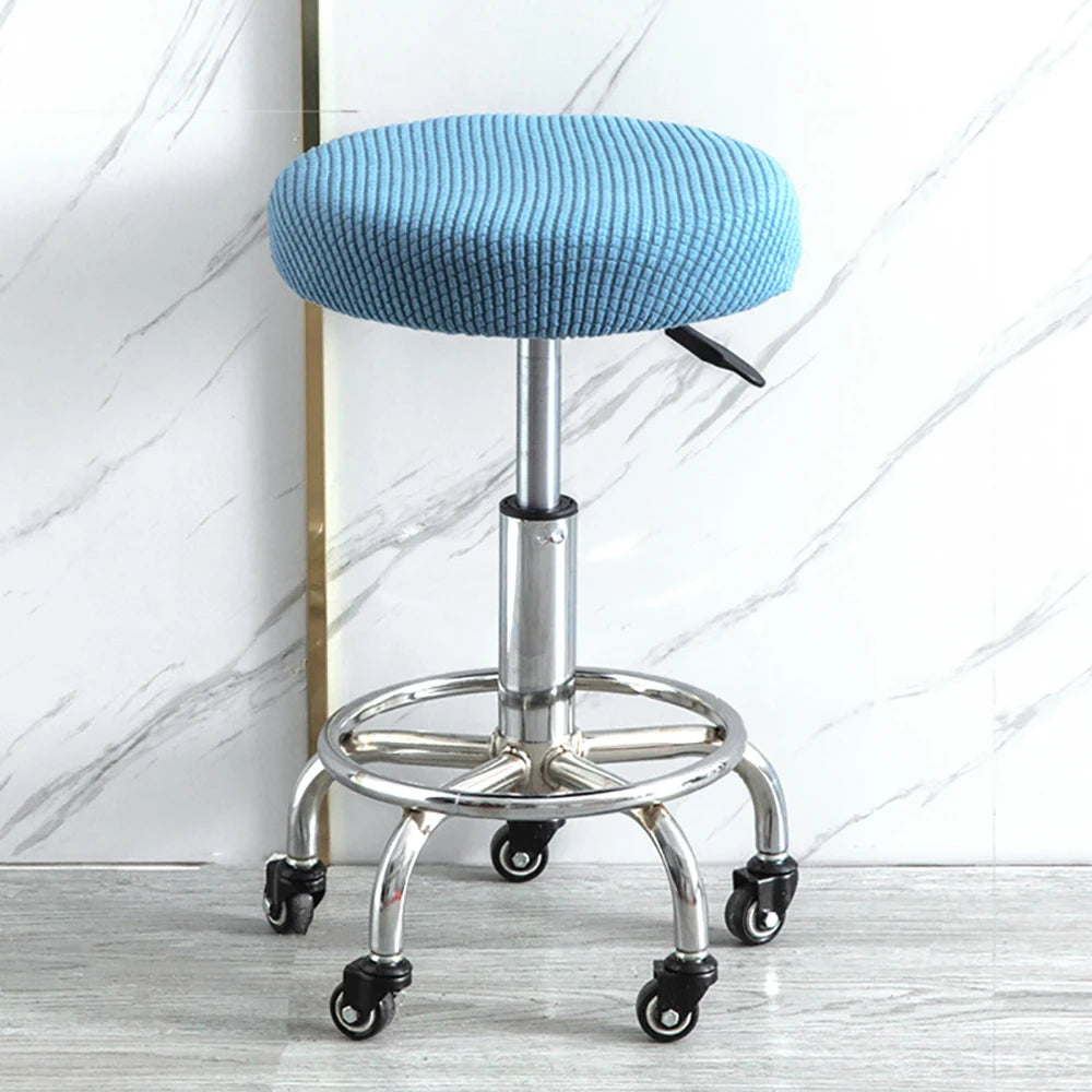 Housse de tabouret rond super extensible bleue