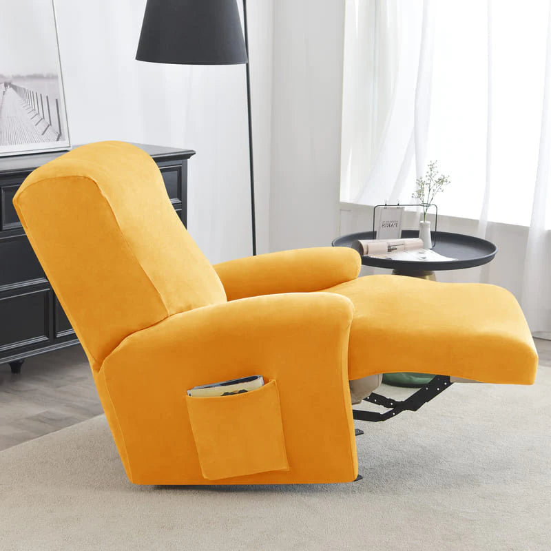 housse pour fauteuil relaxation velours 4 pièces jaune