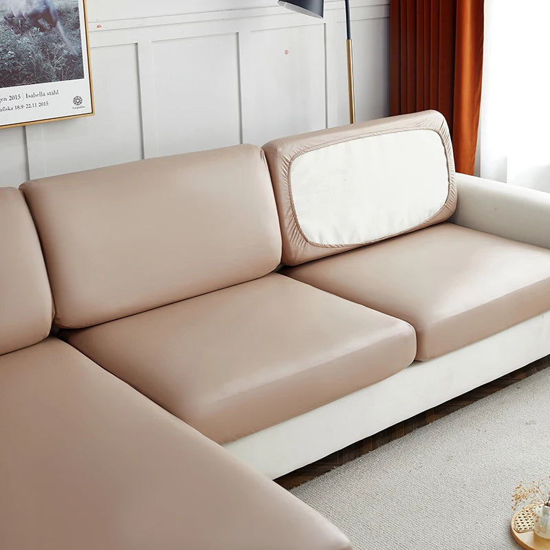 housse de coussin de canapé imperméable simili-cuir taupe