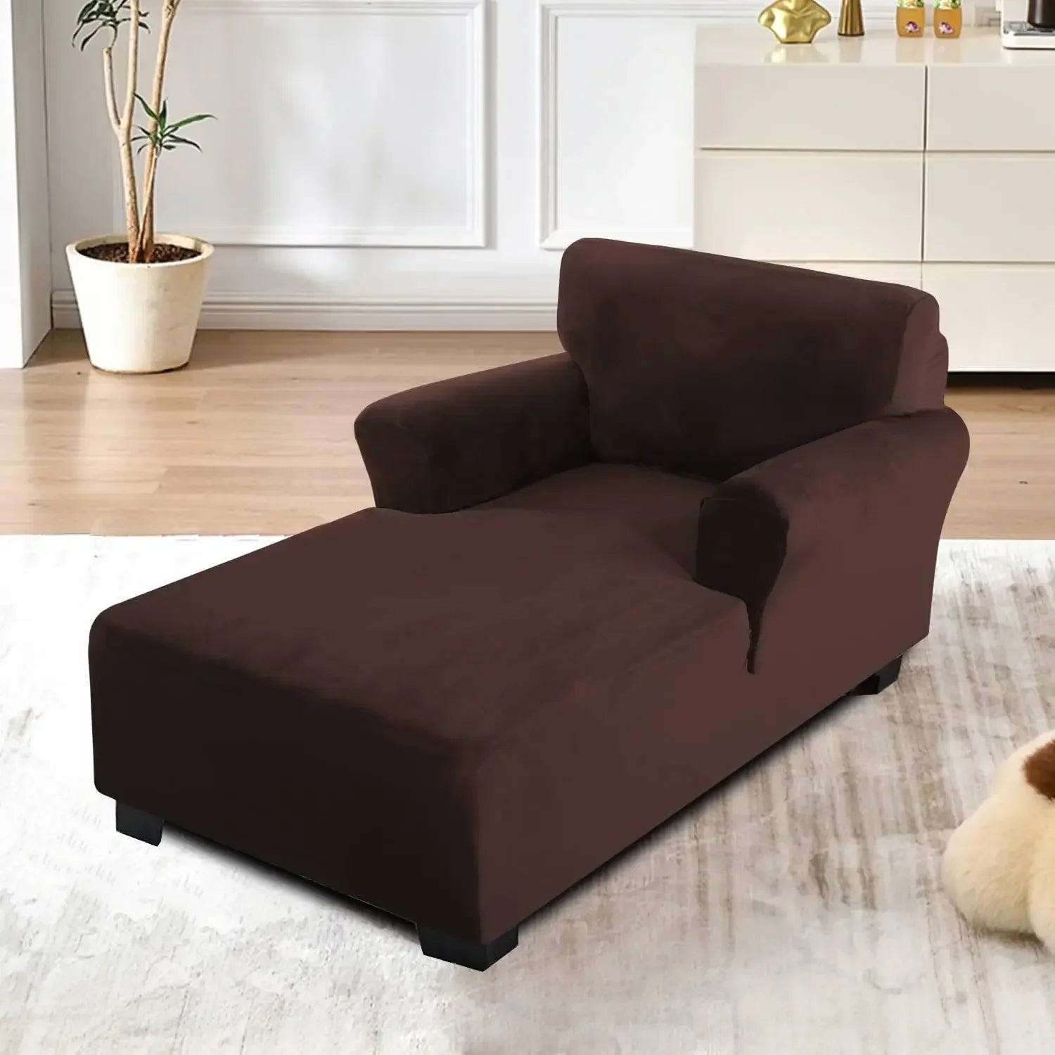 housse pour chaise longue avec double accoudoir en velours café