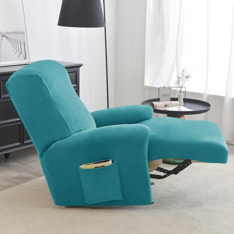 housse pour fauteuil relaxation velours 4 pièces turquoise