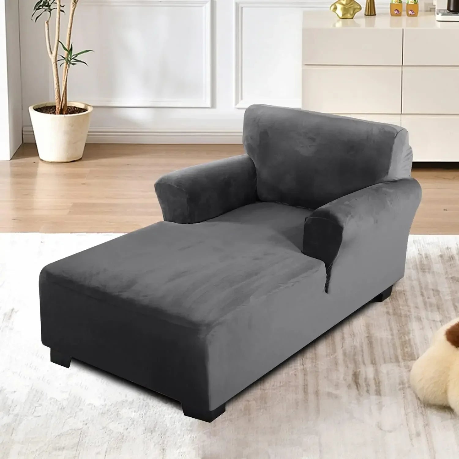 housse pour méridienne et chaise longue avec double accoudoir en velours gris