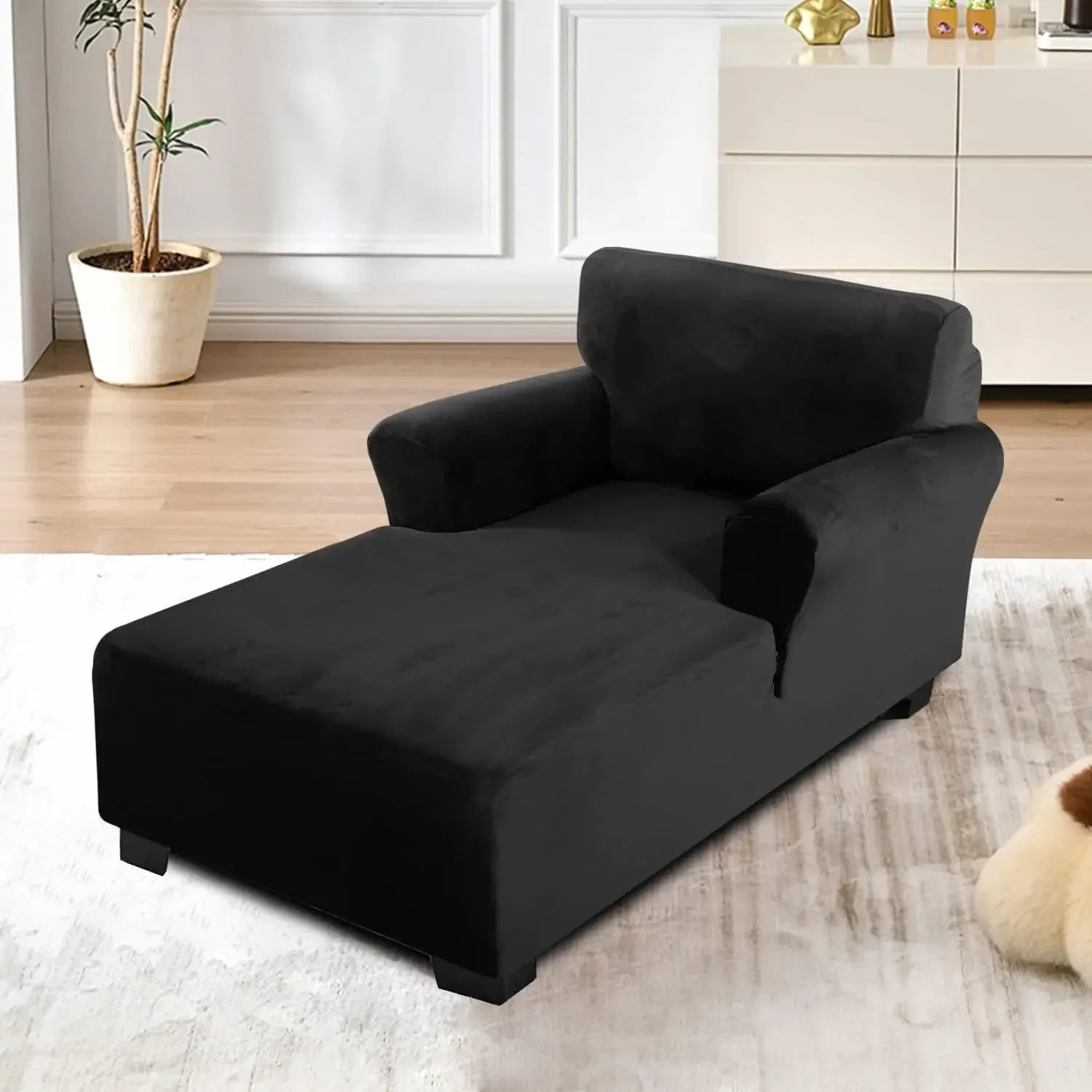 housse pour méridienne et chaise longue avec double accoudoir en velours noir
