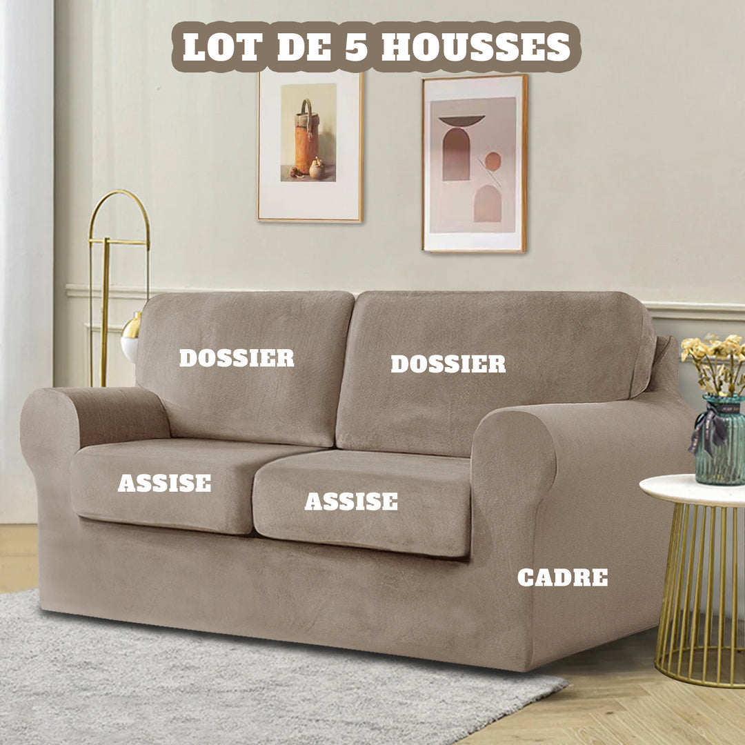 Housse pour canapé 2 places velours - Lot de 5 housses