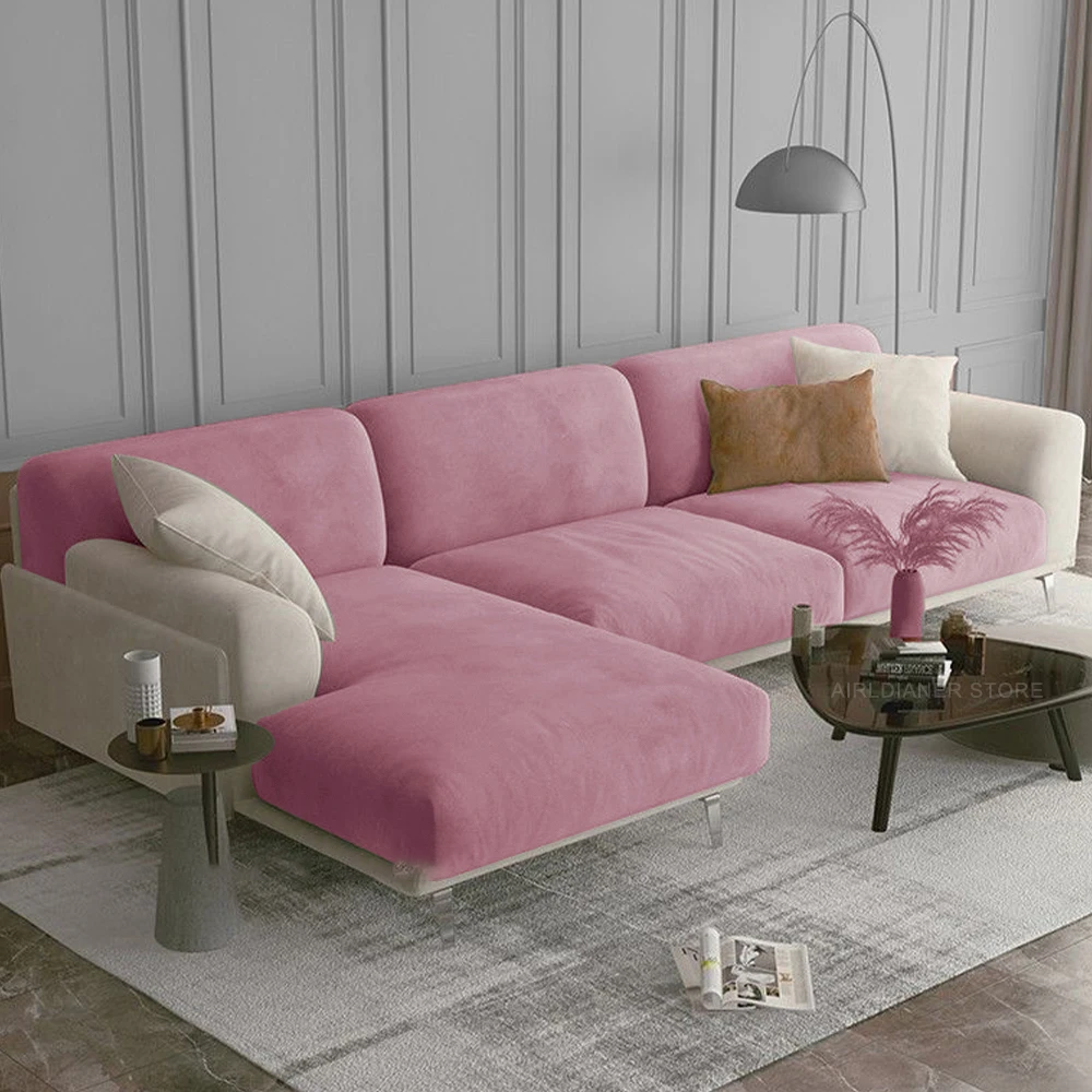 Housse coussin canapé extensible velours rose