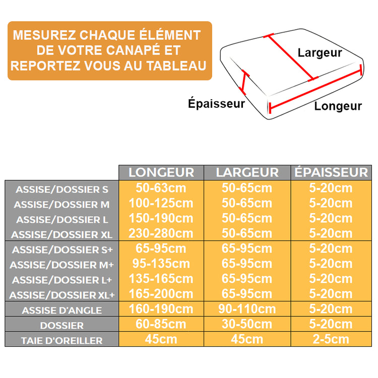 Guide des tailles housse coussin canapé