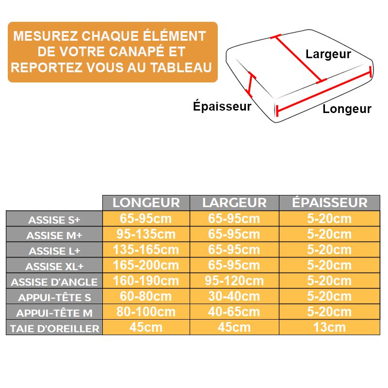 guide des tailles housses de coussins de canapé