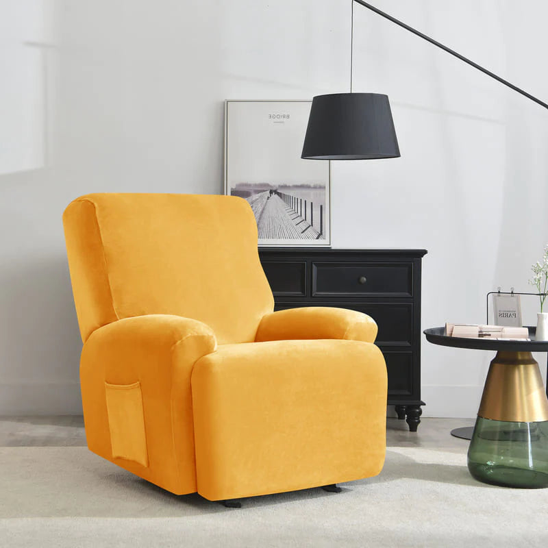 housse pour fauteuil relaxation velours jaune de profil