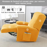 housse pour fauteuil relaxation velours 4 pièces jaune