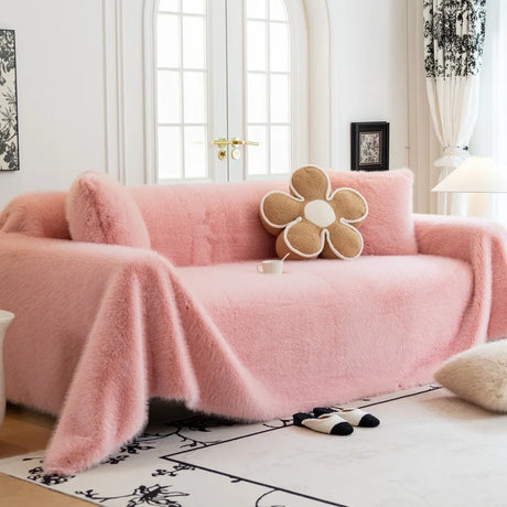 jeté de canapé luxe grande taille en fourrure chaude rose