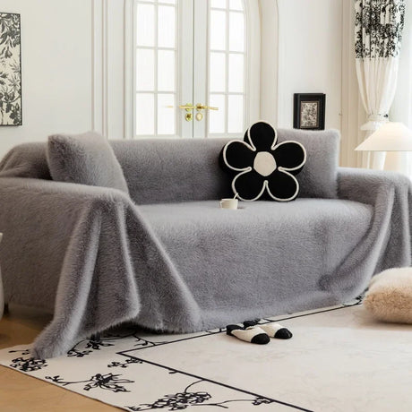 jeté de canapé luxe grande taille en fourrure gris