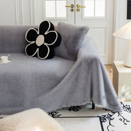 jeté de canapé luxe grande taille en fourrure gris