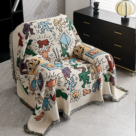 plaid jeté de fauteuil double face réversible chenille renforcé graffiti
