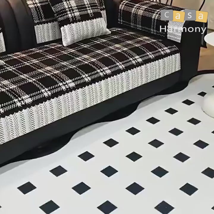 Housse de canapé antidérapante et anti griffes motif carreaux écossais